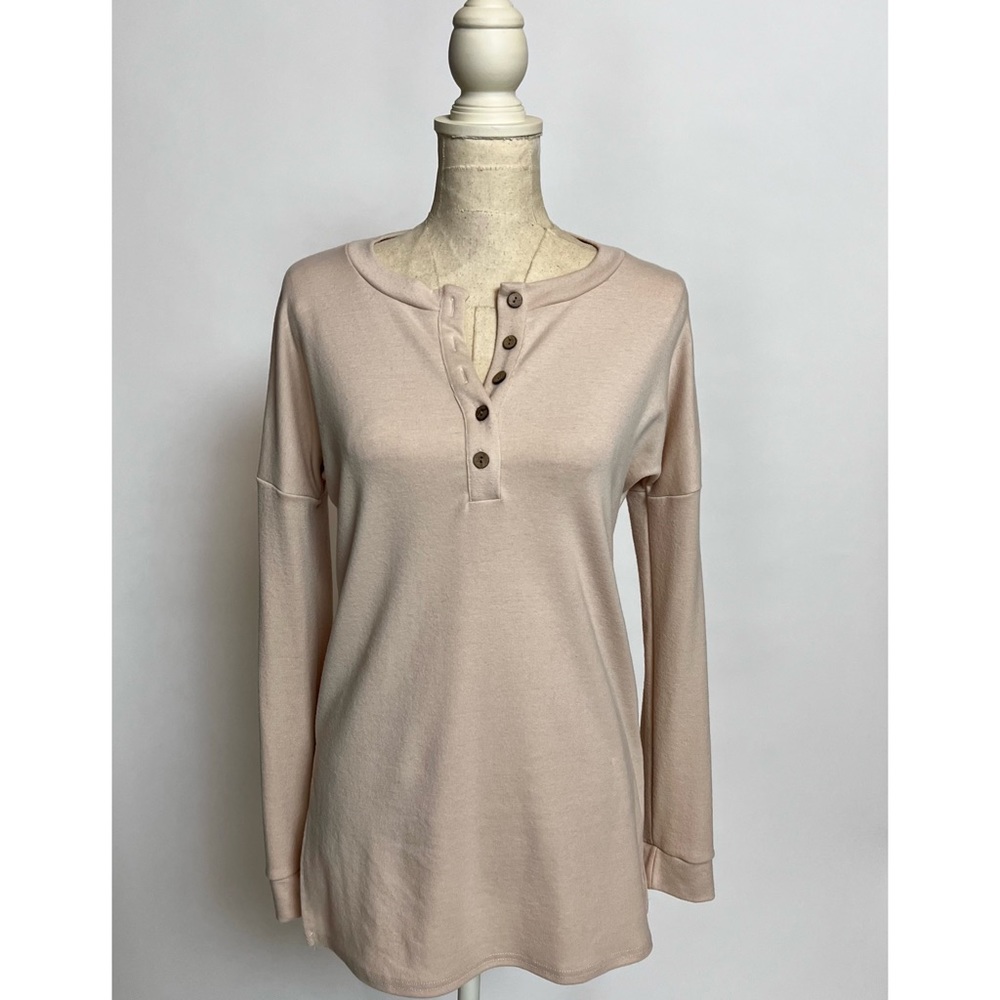 NWOT Tan Long Sleeve Soft Knit Henley Sz S